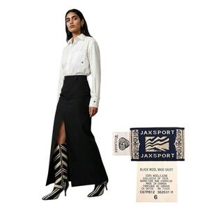 Vintage Jaxsport Minimalist Black Wool Maxi Skirt High Waist Sexy Slit Canada 6
